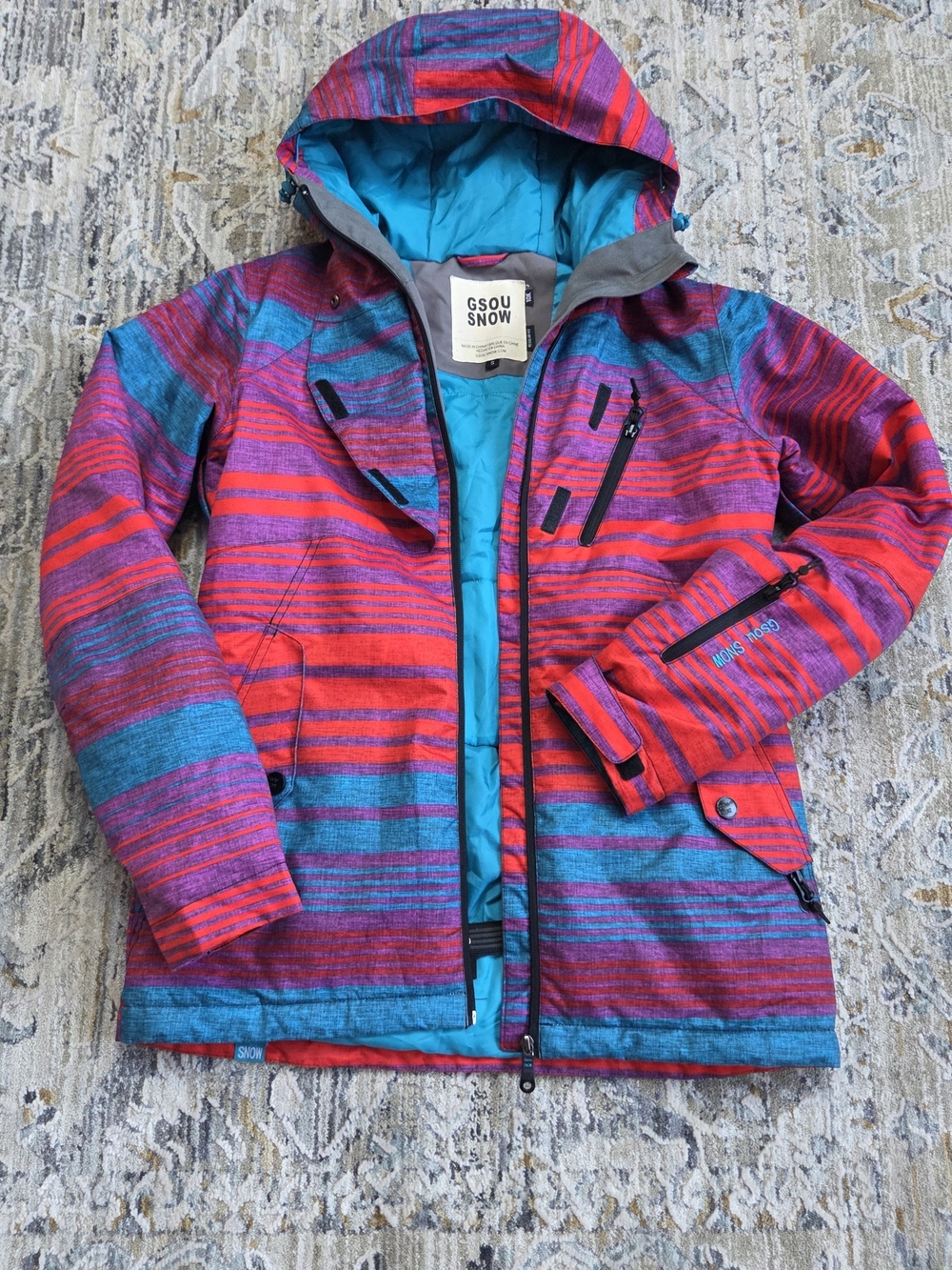 Womens Striped Hooded Winter Jacket/Snow Jacket S